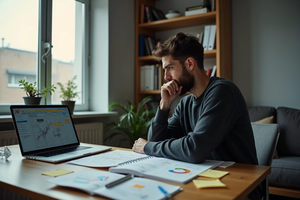 Entrepreneur en télétravail planifiant une stratégie technologique pour son entreprise en 2024