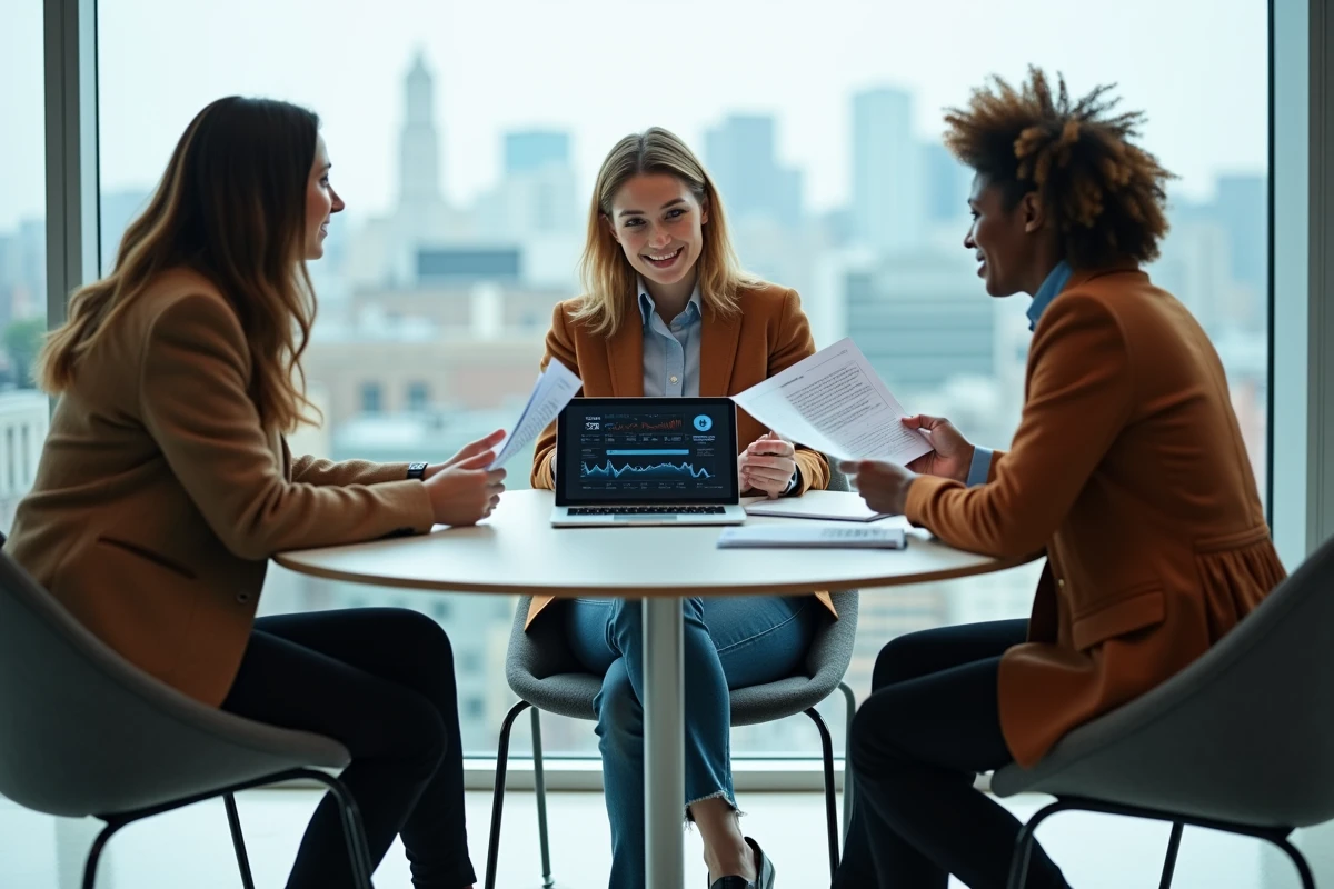 Équipe de professionnels discutant des tendances technologiques transformatrices pour leur entreprise en salle de réunion